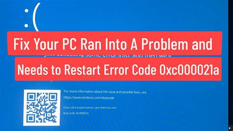 Fix Your PC Ran Into A Problem And Needs To Restart With Error Code