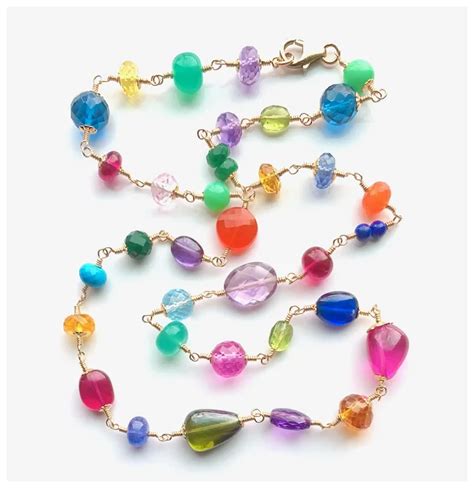 Multi Gemstone Bead Necklace In Rainbow Colours Gold Filled One Of Ruby Lane