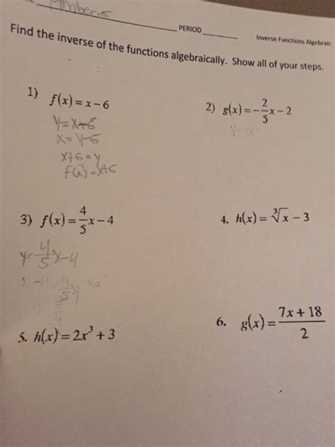 Solved PERIOD Inverse Functions Algebralc Find The Inverse Chegg