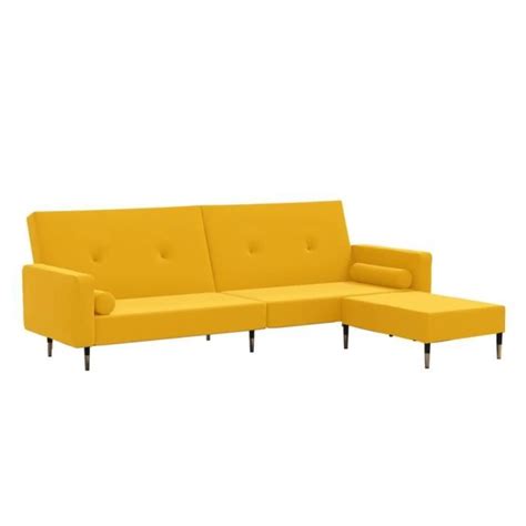 Canap Lit Places Avec Repose Pied Jaune Velours S Cdiscount