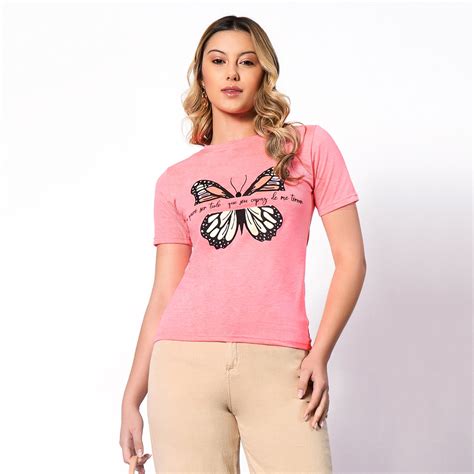 Carta Ocasional Camiseta Feminina Estampada Borboleta Shopee Brasil