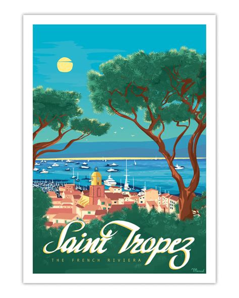 Affiche 50x70 Marcel Saint Tropez The French Riviera Taille 30 X 40