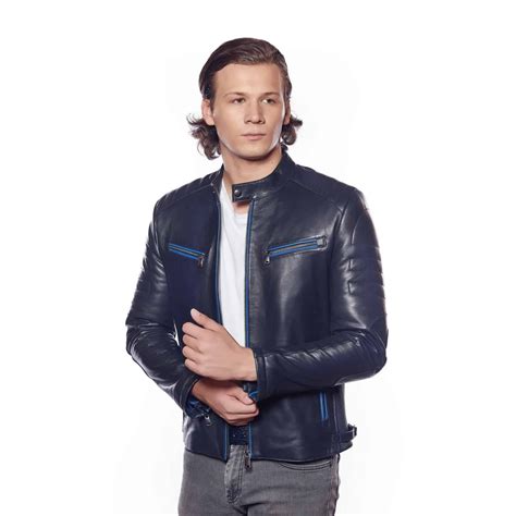 Navy Blue Geniune Leather Jacket With Sex Pistols Logo Back Patch Punk Rock Merchandise Metal