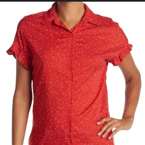 Beachlunchlounge Tops Beachlunchlounge Red Blouse With White Stars