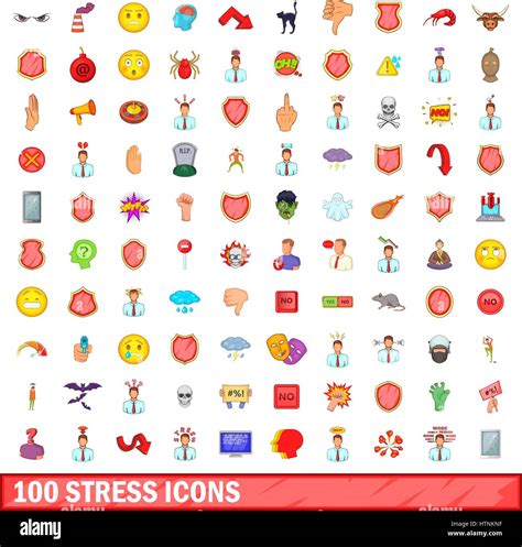 Stress Icons Set In Cartoon Style For Any Design Vector