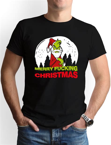 Grinch T Shirt Für Herren Schwarzes Anti Weihnachten Shirt Mit Merry Fucking Christmas