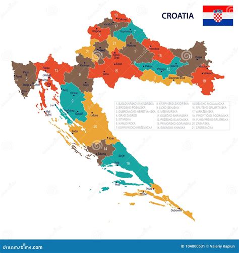 Croatia - Map and Flag Detailed Vector Illustration Stock Illustration - Illustration of regions ...