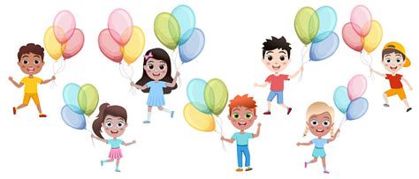 Kids With Balloons Stock Illustration - Download Image Now ...