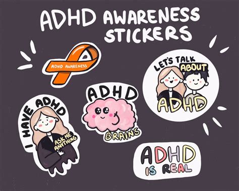 Adhd Awareness Stickers High Quality 5 Sticker Set Laptop Etsy