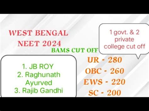 West Bengal Neet Bams Cut Off Private Govt Colleges