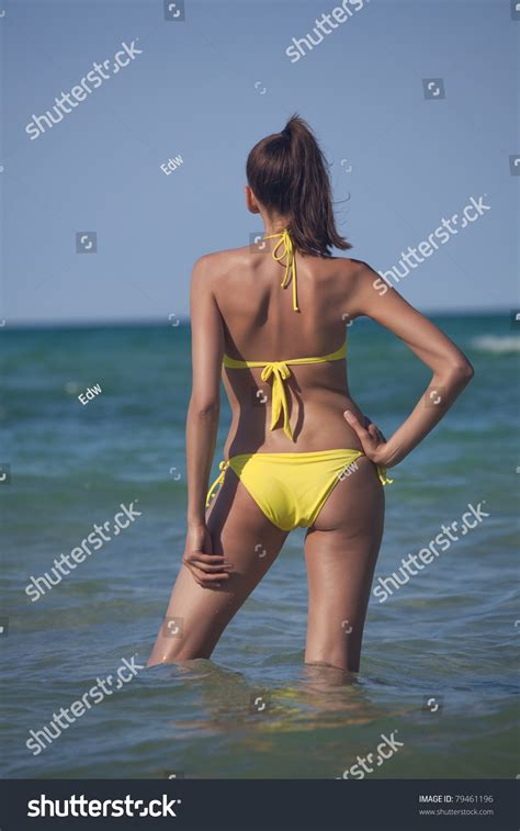 Woman Yellow Bikini Standing Ocean Stock Photo Edit Now