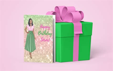 Happy Birthday Soror Aka Alpha Kappa Alpha Sorority Inspired Folded Cards Pink And Green Glitter