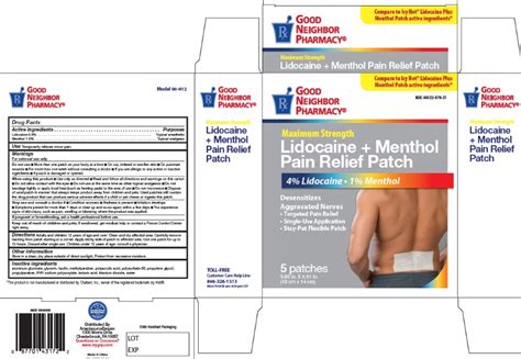 Dailymed Lidocaine Menthol Pain Relief Lidocaine Menthol Patch