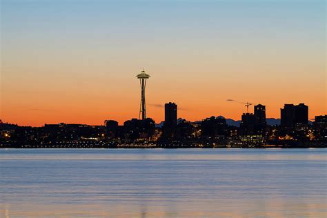 Seattle Skyline Silhouette at Sunrise Photograph by David Gn