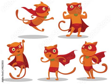 Vector Set Of Superhero Catscartoon Image Of Five Funny Red Cats In