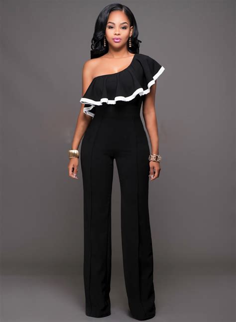 One Shoulder Ruffle Wide Leg Jumpsuit Stylesimo