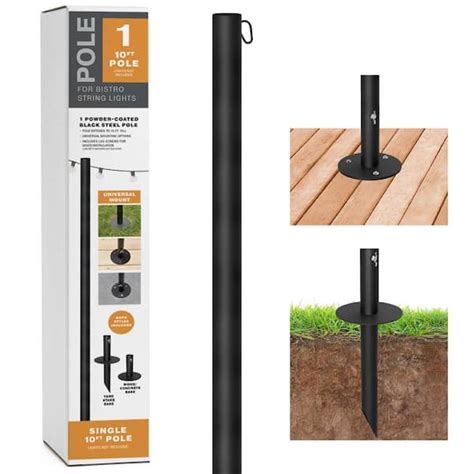 Excello Global Products Single Ft String Light Pole Black Egp Hd