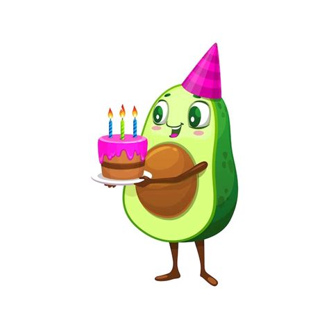 Dibujos animados mexicano alegre aguacate y pastel de cumpleaños