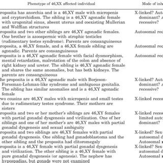 Pedigrees Of Familial 46 XY Pure Gonadal Dysgenesis F Male Carriers