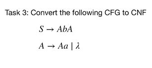 Solved Task 3 Convert the following CFG to CNF SAbAAAaλ Chegg