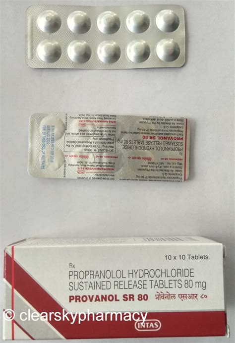 Provanol SR 40 Mg 60 Mg 80 Mg Propranolol Hydrochloride Sustained