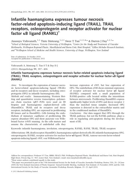 Pdf Infantile Haemangioma Expresses Tumour Necrosis Factor Related