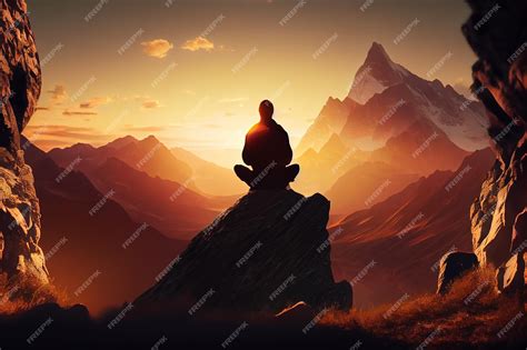 Premium Photo Person Meditating On Mountain Top At Sunsetgenerative A