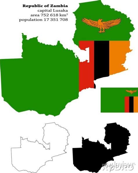 Zambia Vector Map Flag Borders Mask Capital Area And Population