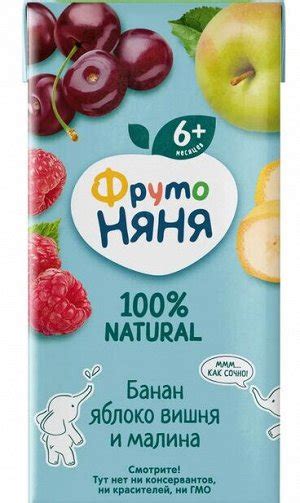 ФРУТОНЯНЯ 0,2л Нектар банан-яблоко-вишня-малина | Соки и водичка. Вода ...