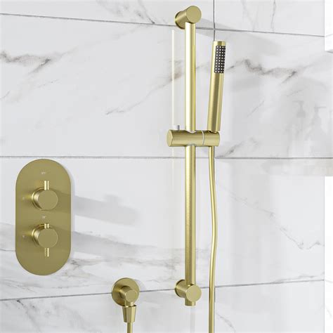 Grade A1 Brushed Brass Shower Slider Riser Rail Kit Arissa Better