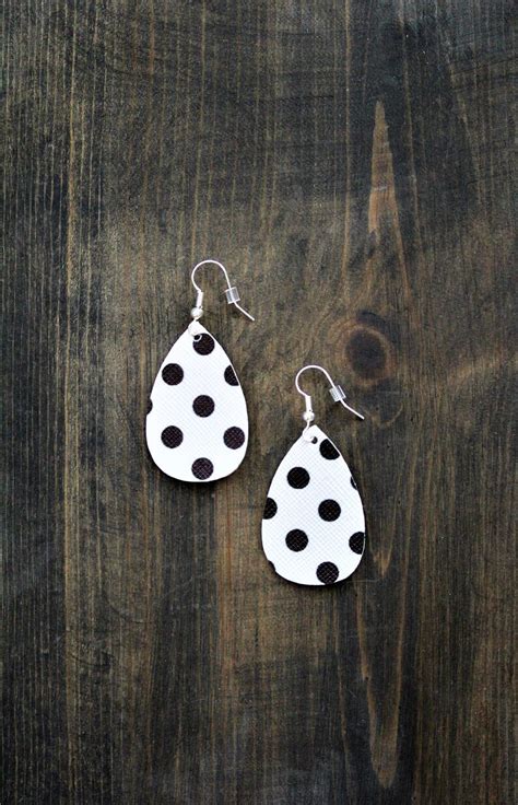 Polka Dot Faux Leather Earrings Oval Earrings Teardrop Etsy