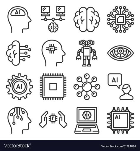 Artificial Intelligence Icons Set Ai Robot Line Vector Image