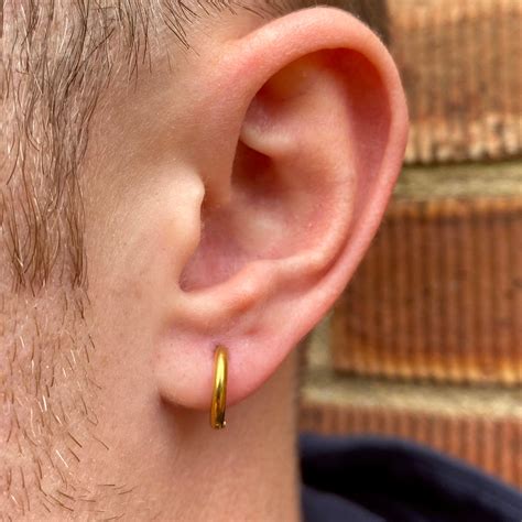 Mens Gold Hoop Earrings 18k Gold 12mm Mens Mini Huggie Hoop Etsy UK