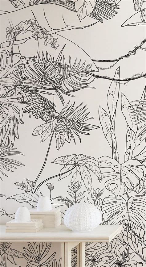 Ohmywall Papier Peint Jungle Tropical Noir Et Blanc Panoramique Par