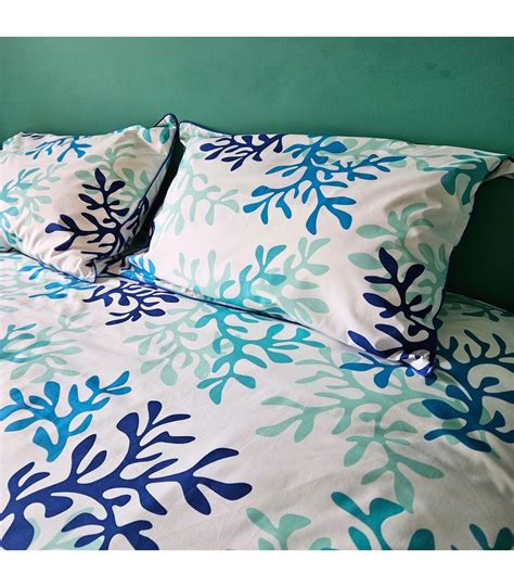 Housse De Couette Bord De Mer Corail Bleu