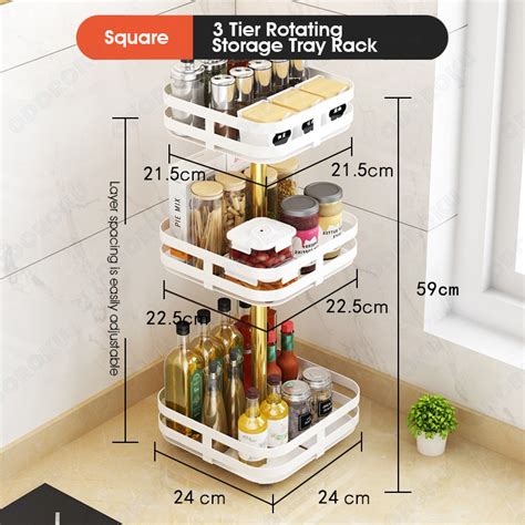 Odoroku Tier Rotating Spice Rack Height Adjustable Spice Shelf