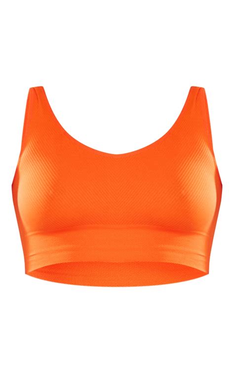 Ensemble lingerie sans coutures côtelé orange à brassière string PrettyLittleThing FR