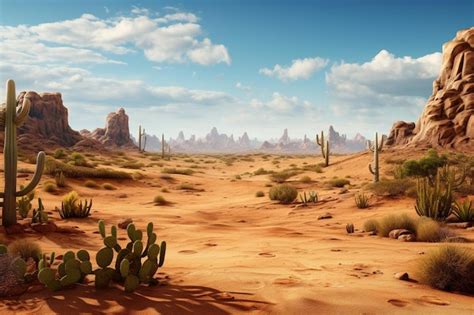 Premium AI Image | a desert landscape with cactus, desert and mountains.