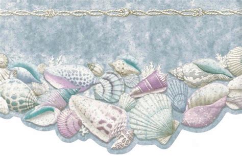 Seashell Die Cut Wallpaper Border, Blue Nautical Beach Coastal Seashell ...