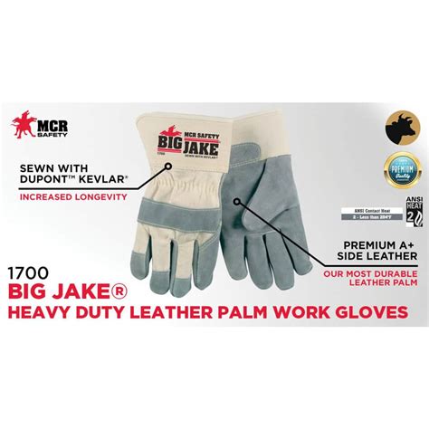 MCR Safety Work Gloves Big Jake 1700 Size Large Cowhide Leather