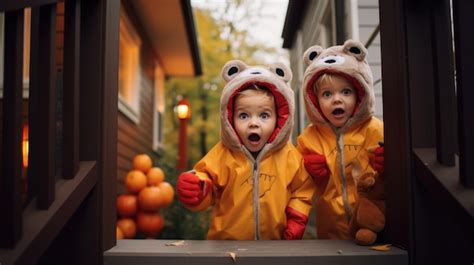 Premium Photo | A group of kids in costumes celebrating Halloween