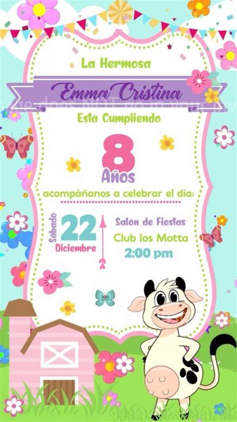 2 Modalidades En Invitaciones De La Vaca Lola Y Zenon Cow Birthday