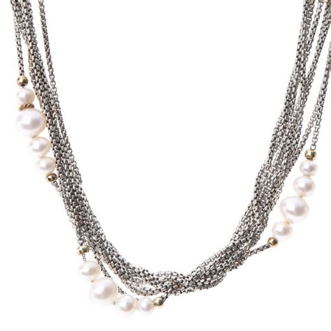 David Yurman Sterling Silver 18k Gold Pearl Multi Strand Necklace 251557