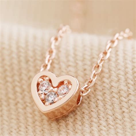 Rose Gold Tiny Crystal Heart Pendant Necklace Lisa Angel