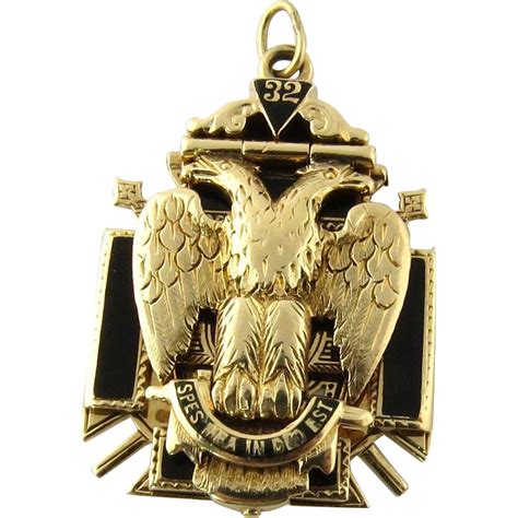 Vintage 14k Yellow Gold Masonic Eagle Tri Fold Fob Pendant Scottish