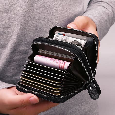 Men Women Genuine Leather Fashion Card Holder Coins Purse Anti Magnetic Rfid Blocking Dual