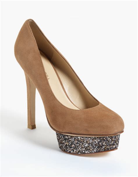 Pelle Moda Odette Suede Pumps With Glitter Platform In Brown Tan Suede