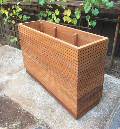 Original Modern Slatted Redwood Planter Box With Wheels Etsy Ireland