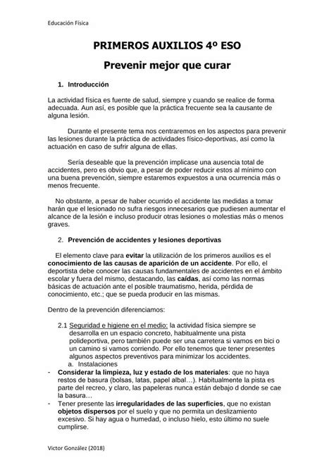 Pdf Primeros Auxilios Eso Prevenir Mejor Que Curar Primeros