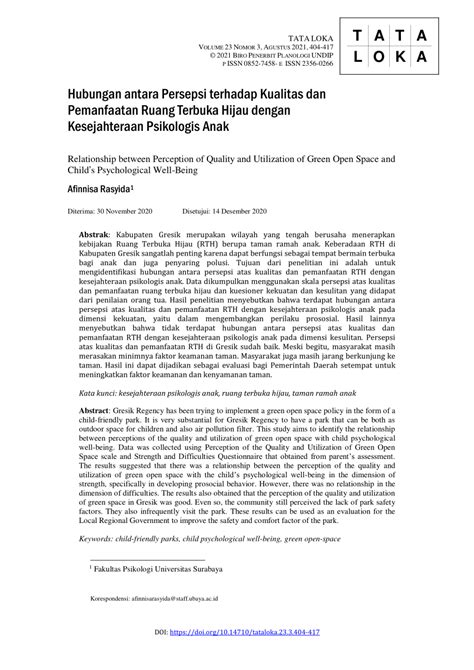 PDF Hubungan Antara Persepsi Terhadap Kualitas Dan Pemanfaatan Ruang